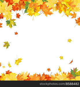 Autumn  Frame With Blowing Maple Leaves  Over White Background. Elegant Design. Vector Illustration.