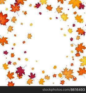 Autumn  Frame With Blowing Maple Leaves  Over White Background. Elegant Design. Vector Illustration.