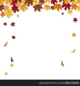 Autumn frame with blowing maple leaves over white Background. Elegant maple fall sketch doodle design. Vector Illustration.