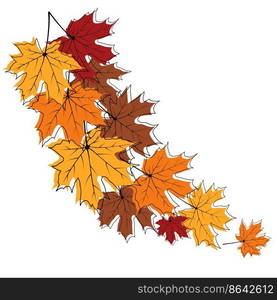 Autumn frame with blowing maple leaves over white Background. Elegant maple fall sketch doodle design. Vector Illustration.