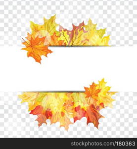 Autumn  Frame With Falling  Maple Leaves on transparency (alpha) grid background. Vector illustration.