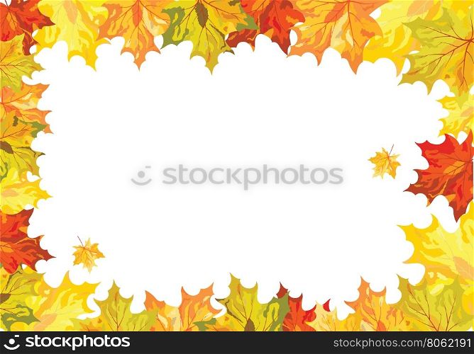 Autumn Frame With Falling Maple Leaves on White Background. Elegant Design with Text Space and Ideal Balanced Colors. Vector Illustration.