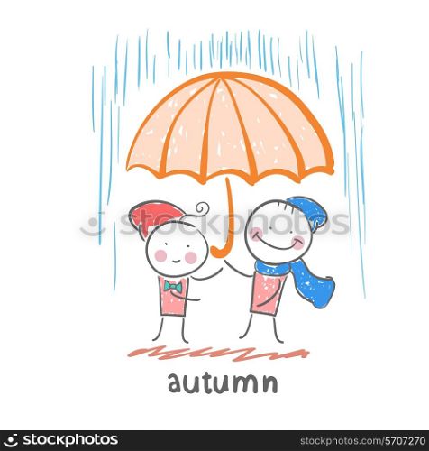 autumn. Fun cartoon style illustration. The situation of life.