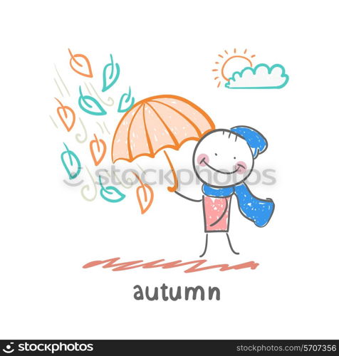 autumn. Fun cartoon style illustration. The situation of life.