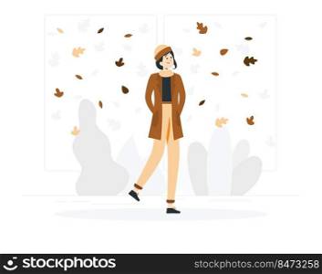 Autumn girl walking down the street