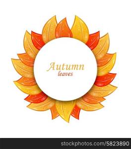 Autumn Greeting Card with Colorful Leaves, Isolated on White Background - Vector