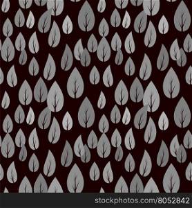 Autumn Grey Leaves Seamless Pattern. Autumn Grey Leaves Isolated on Black Background. Seamless Different Leaves Pattern