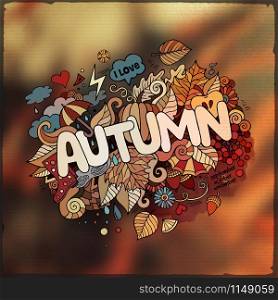 Autumn hand lettering and doodles elements background. Vector blurred illustration. Autumn hand lettering and doodles elements background.