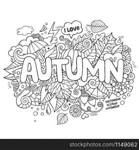 Autumn hand lettering and doodles elements background. Vector illustration. Autumn hand lettering and doodles elements background
