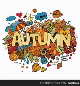 Autumn hand lettering and doodles elements background. Vector illustration. Autumn hand lettering and doodles elements background.