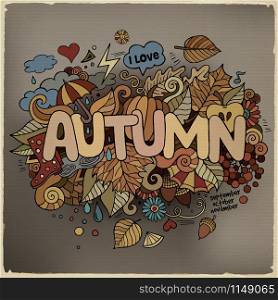 Autumn hand lettering and doodles elements background. Vector illustration. Autumn hand lettering and doodles elements background