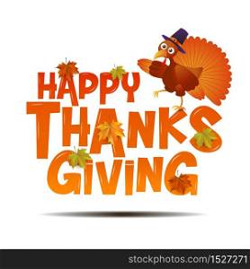 autumn ,Happy Thanksgiving, Typography ,turkey ,vector Illustration, Maple leaves Background