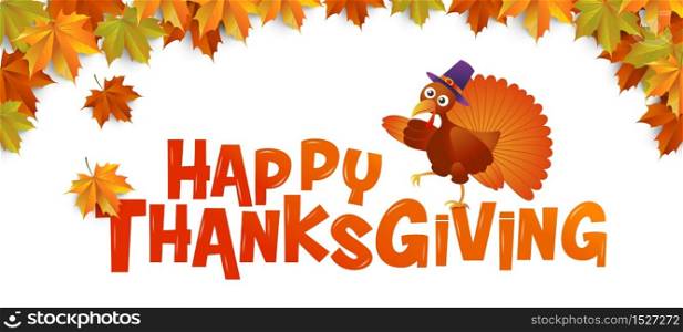 autumn ,Happy Thanksgiving, Typography ,turkey ,vector Illustration, Maple leaves Background