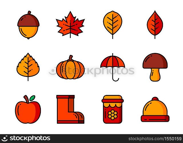 Autumn icon set color and thin line. Symbols for website, magazine, app and design.