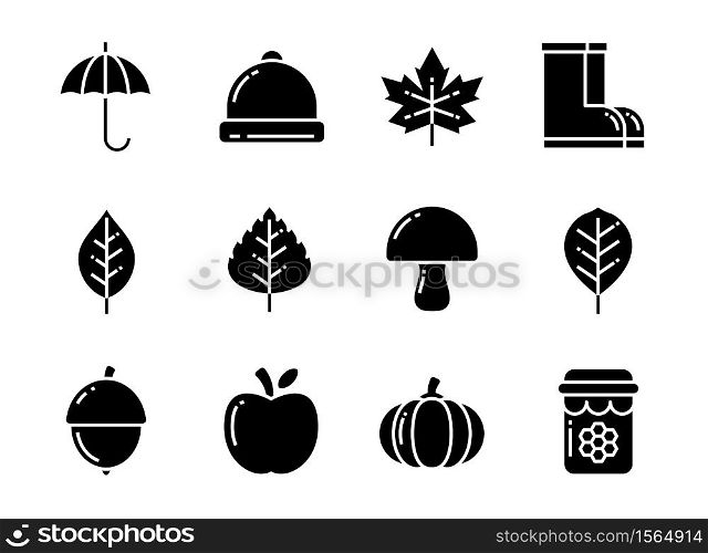 Autumn icon set with solid style. Symbols for website, magazine, app and design.