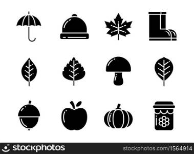 Autumn icon set with solid style. Symbols for website, magazine, app and design.
