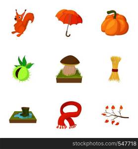 Autumn icons set. Cartoon illustration of 9 autumn vector icons for web. Autumn icons set, cartoon style