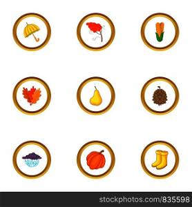 Autumn icons set. Cartoon style set of 9 autumn vector icons for web design. Autumn icons set, cartoon style