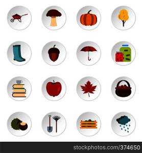 Autumn icons set. Flat illustration of 16 autumn vector icons for web. Autumn icons set, flat style