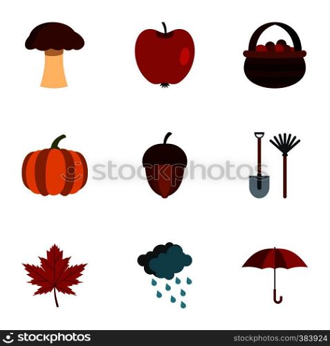 Autumn icons set. Flat illustration of 9 autumn vector icons for web. Autumn icons set, flat style