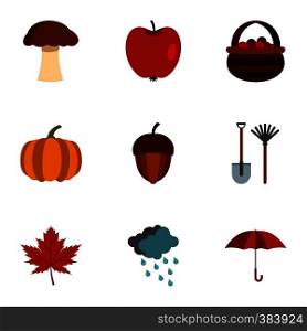 Autumn icons set. Flat illustration of 9 autumn vector icons for web. Autumn icons set, flat style