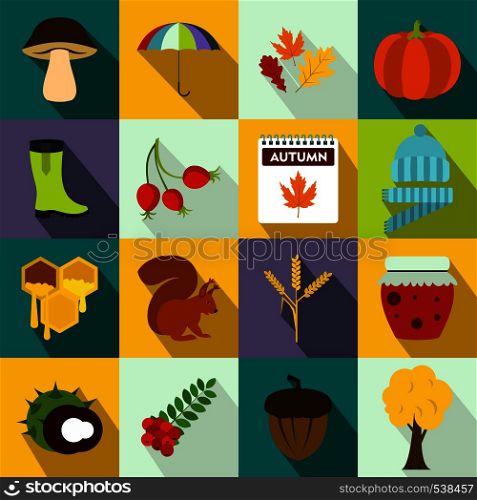 Autumn icons set in flat style for any design. Autumn icons set, flat style