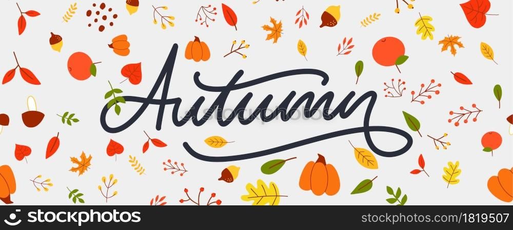 Autumn illustration, banner vector fall lettering. Autumn illustration, banner, vector, fall, lettering, card