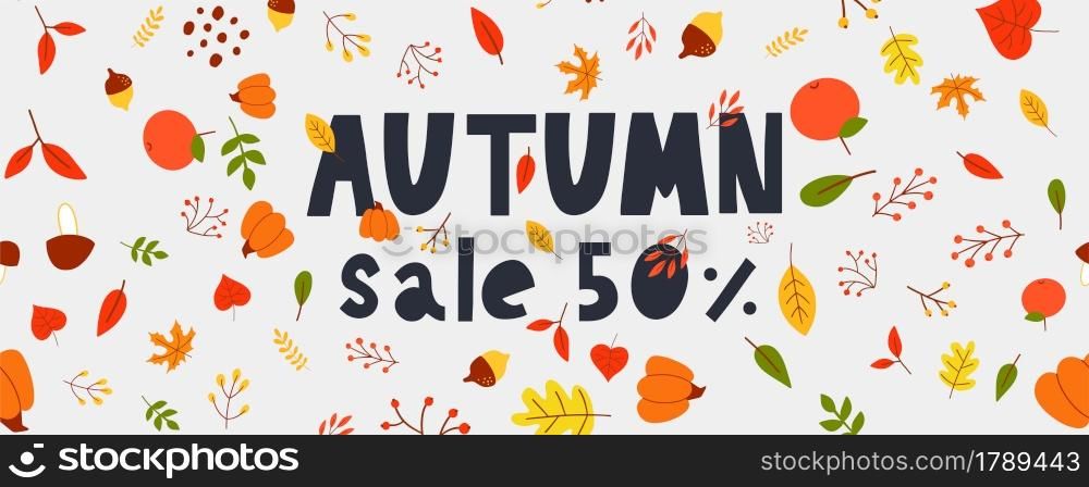 Autumn illustration, banner vector fall lettering. Autumn sale banner illustration, banner, vector, fall, lettering, card
