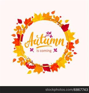 Autumn is coming banner with frame from leaves.. Autumn is coming banner with frame from autumn leaves. Vector illustration.