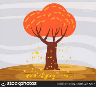 Autumn landscape lonely tree in trend style flat cartoon panorama horizon. Autumn landscape lonely tree in trend style flat cartoon panorama horizon. Illustration vector isolated banner postcard poster