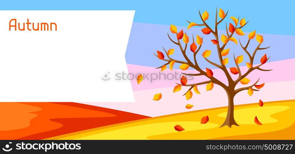 Autumn landscape with tree and yellow leaves. Seasonal illustration. Autumn landscape with tree and yellow leaves. Seasonal illustration.