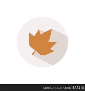 Autumn leaf. Icon with shadow on a beige circle. Fall flat vector illustration