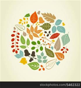 Autumn leafs in the form of a circle. A vector illustration