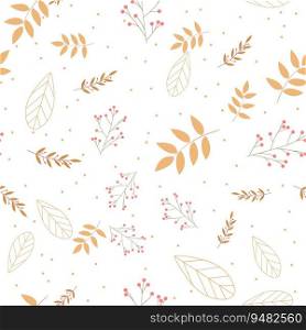 Autumn leaves and berries on a white background. Vector seamless pattern. For fabric, background, textile, wrapping paper and other decorations.