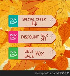autumn leaves background with tags for seller