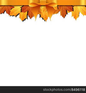 Autumn leaves decorated with gold bow. Vector illustration.. Autumn leaves decorated with gold bow