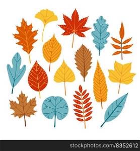 Autumn leaves different colors and sizes flat design vector illustration