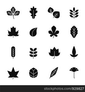 Autumn leaves icons. Silhouettes of various autumn leaves. Vector leaf black, nature oak foliage illustration. Autumn leaves icons. Silhouettes of various autumn leaves