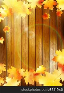 Autumn Leaves over wooden background With copy space. plus EPS10 vector file