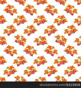 Autumn leaves pattern seamless. Rowan twigs with orange leaves, fall berries branches repeating endless ornate backdrop. Seasonal leafage botanical wallpaper. Vector illustration with floral texture