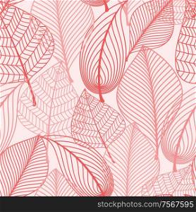 Autumn leaves seamless background pattern in outline style