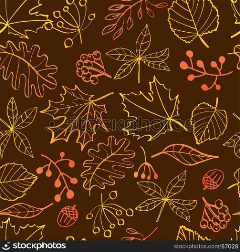 Autumn leaves seamless pattern. Autumn leaf seamless pattern. Bright colored leaves on dark background. Can be used for web, print, textile and other design
