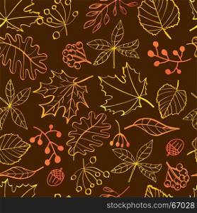 Autumn leaves seamless pattern. Autumn leaf seamless pattern. Bright colored leaves on dark background. Can be used for web, print, textile and other design