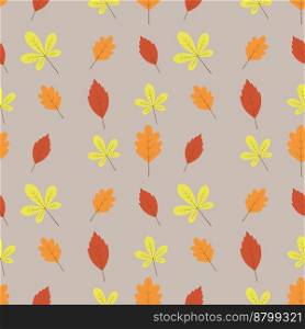 Autumn leaves, seamless pattern. Autumn leaves are yellow, red and orange.