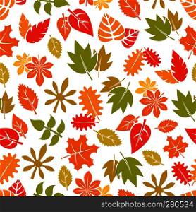 Autumn leaves seamless pattern - colorful fall foliage background. Vector illustration. Autumn leaves seamless pattern - colorful fall foliage background