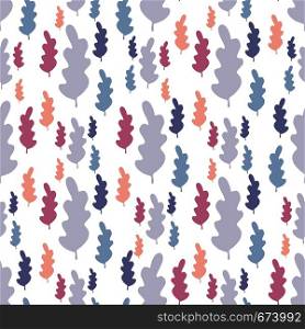 Autumn leaves seamless pattern in pastel colors. Leaf branch backdrop. Fall season wallpaper. Vector forest illustration on white background. Simple flat style for textile fabric, wrapping. Autumn leaves seamless pattern in pastel colors. Leaf branch backdrop.