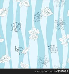 Autumn leaves seamless pattern on blue wavy background,for decorative,apparel,fashion,fabric,textile,print or wallpaper,vector illustration