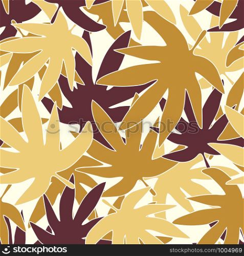 Autumn leaves seamless pattern on white background. Exotic plant texture. Design for fabric, textile print, wrapping paper, children textile. Vector illustration. Autumn leaves seamless pattern on white background. Exotic plant texture.