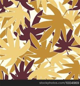 Autumn leaves seamless pattern on white background. Exotic plant texture. Design for fabric, textile print, wrapping paper, children textile. Vector illustration. Autumn leaves seamless pattern on white background. Exotic plant texture.