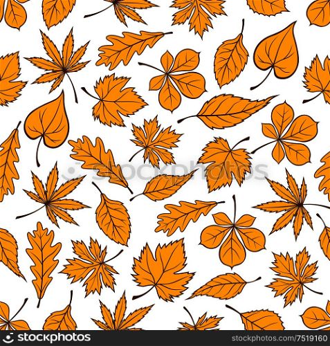 Autumn leaves seamless pattern on white background with yellow fallen leaves of autumnal forest trees. Autumn nature theme or interior design. Yellow autumn fallen leaves seamless pattern